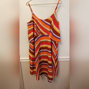 Judith March Striped Rainbow‎ Dress Tiered Women's Size Large Boho Colorful